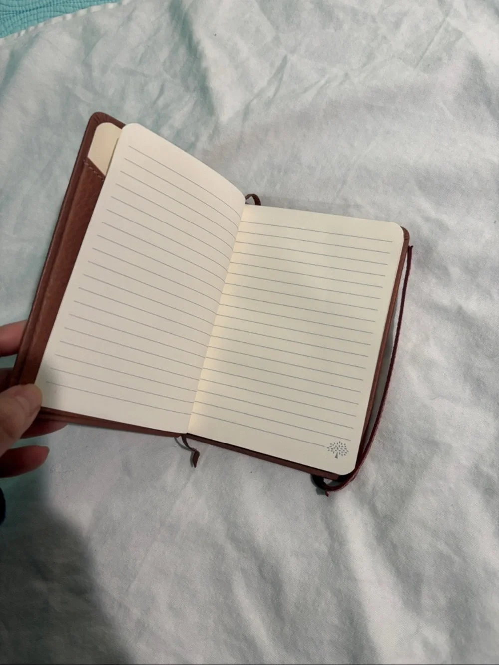 Mulberry Clay Brown Pebbled Leather Notebook with Bookmark and Elastic Strap